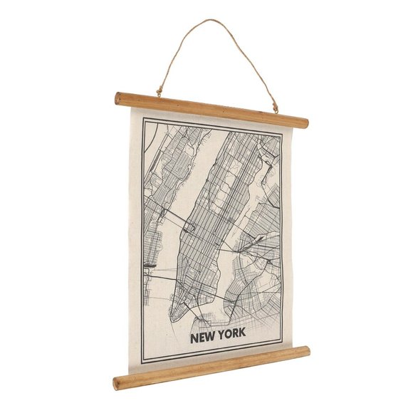 New York Map Linen Scroll Wall Hanging - Picture 2 of 3